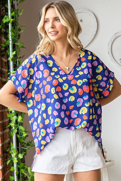 First Love Wild Rainbows V-Neck Printed Short Sleeve Blouse