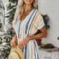 Stripes on Stripes Multicolored Stripe V-Neck Smocked Waist Romper