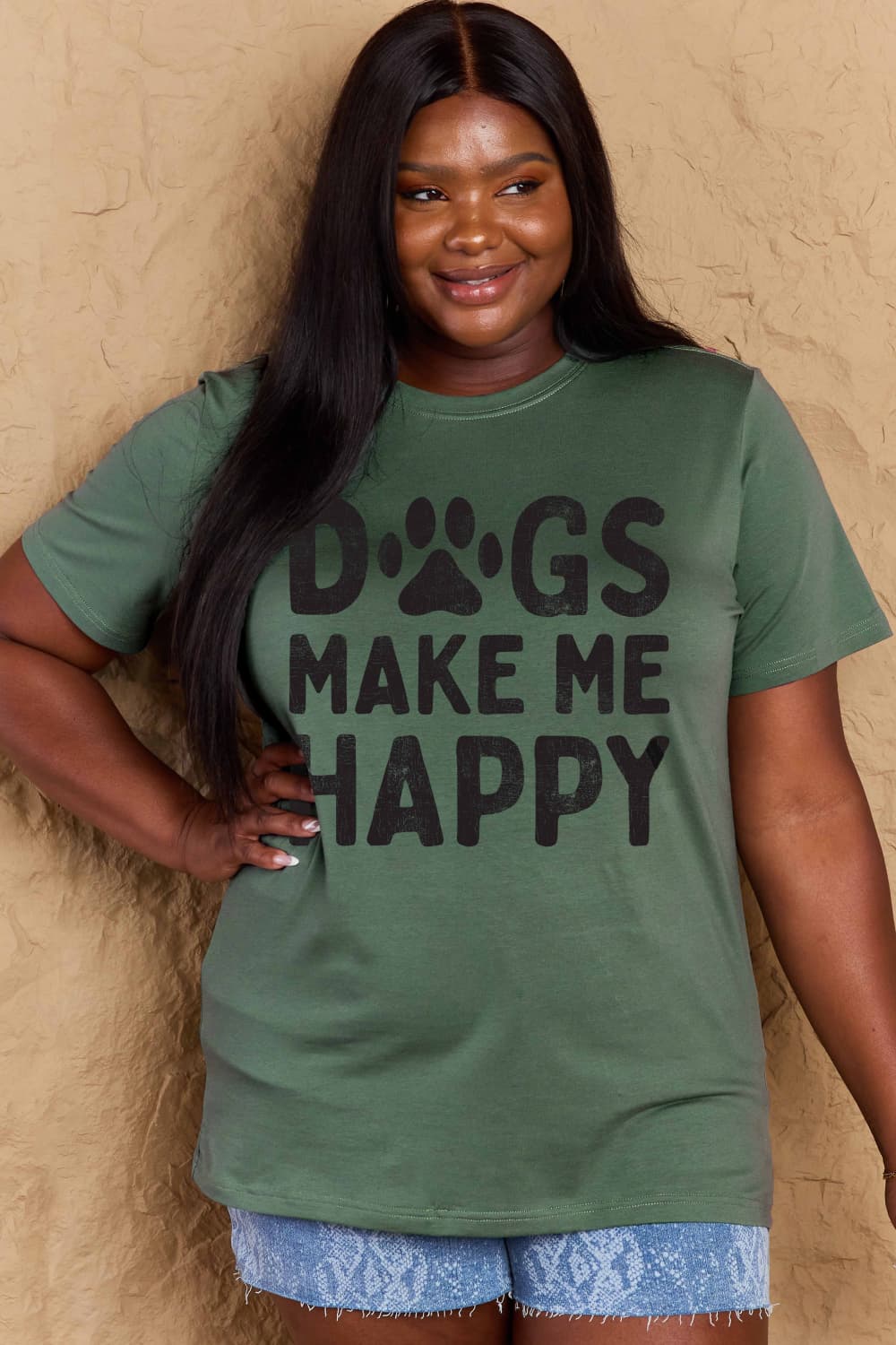 Simply Love DOGS MAKE ME HAPPY Graphic Cotton T-Shirt