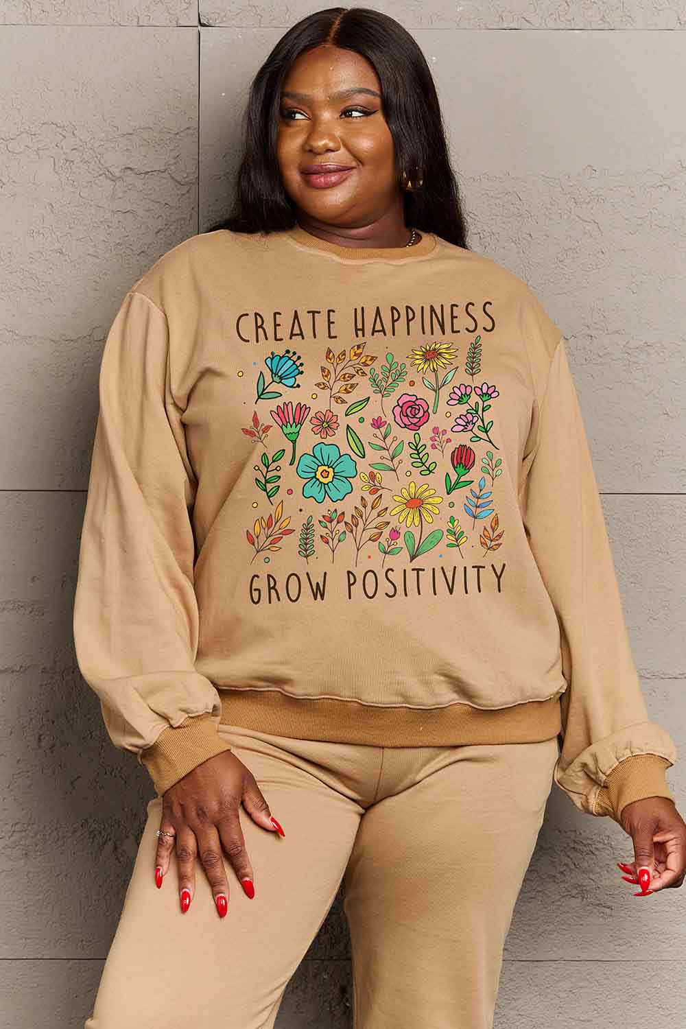 Simply Love CREATE HAPPINESS  GROW POSITIVITY Graphic Sweatshirt