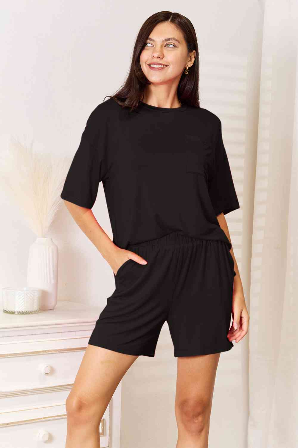 Basic Bae Happiness Is Brewed Soft Rayon Half Sleeve Top and Shorts Set