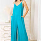 Double Take All Night Soft Rayon Spaghetti Strap Tied Wide Leg Jumpsuit with Pockets