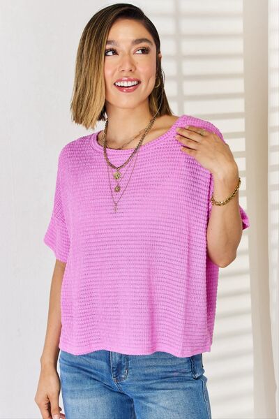 Zenana Happy Vibes Only Short Sleeve T-Shirt in Bright Mauve