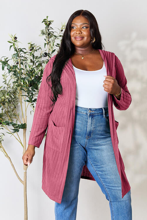 Basic Bae Falling For Memories Ribbed Open Front Long Sleeve Cardigan