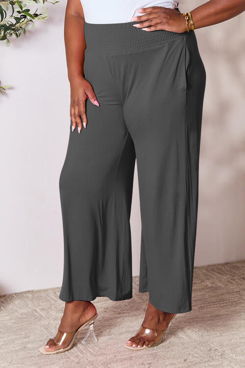 Double Take Phenomenally Me Smocked Wide Waistband Wide Leg Pants