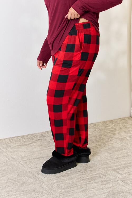 Zenana Whispering Stars Plaid Top and Pants Pajama Set