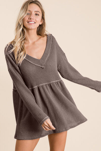 BiBi A Love Like No Other Waffle Knit V-Neck Babydoll Blouse