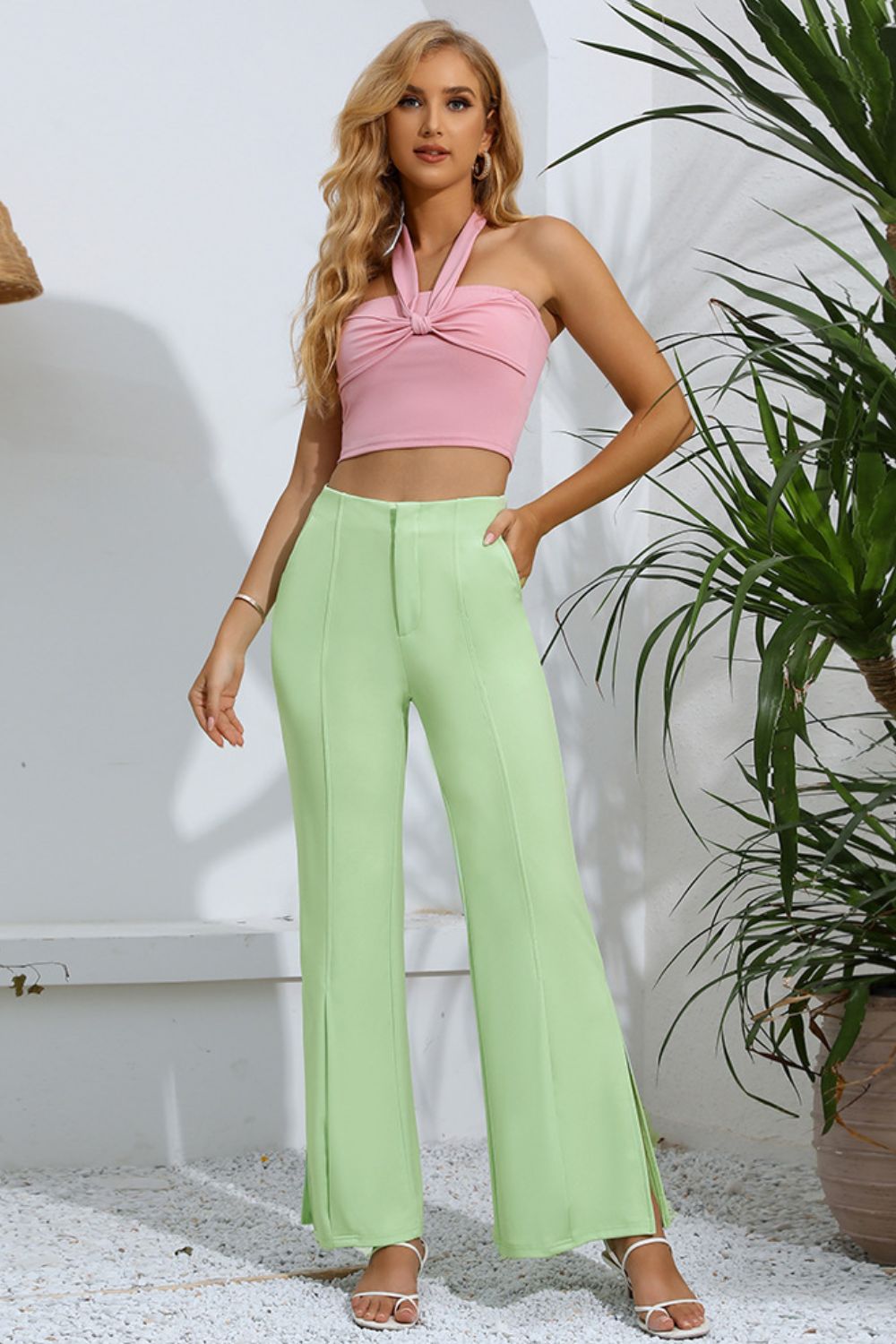 Mint Flare High-Rise Slit Flare Pants