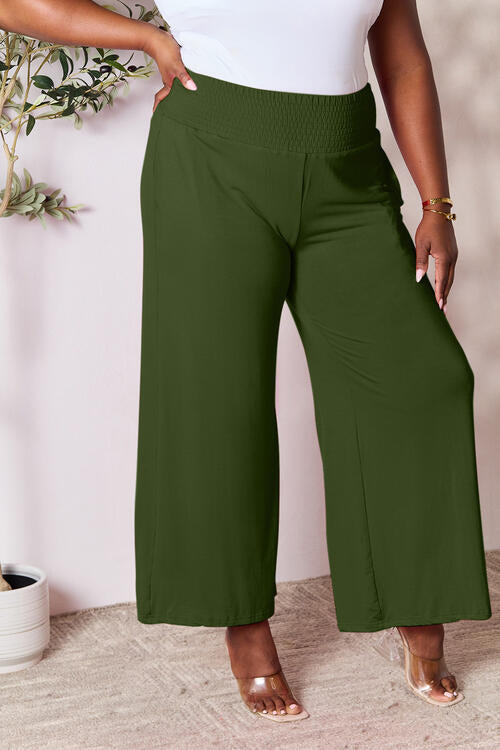 Double Take Phenomenally Me Smocked Wide Waistband Wide Leg Pants