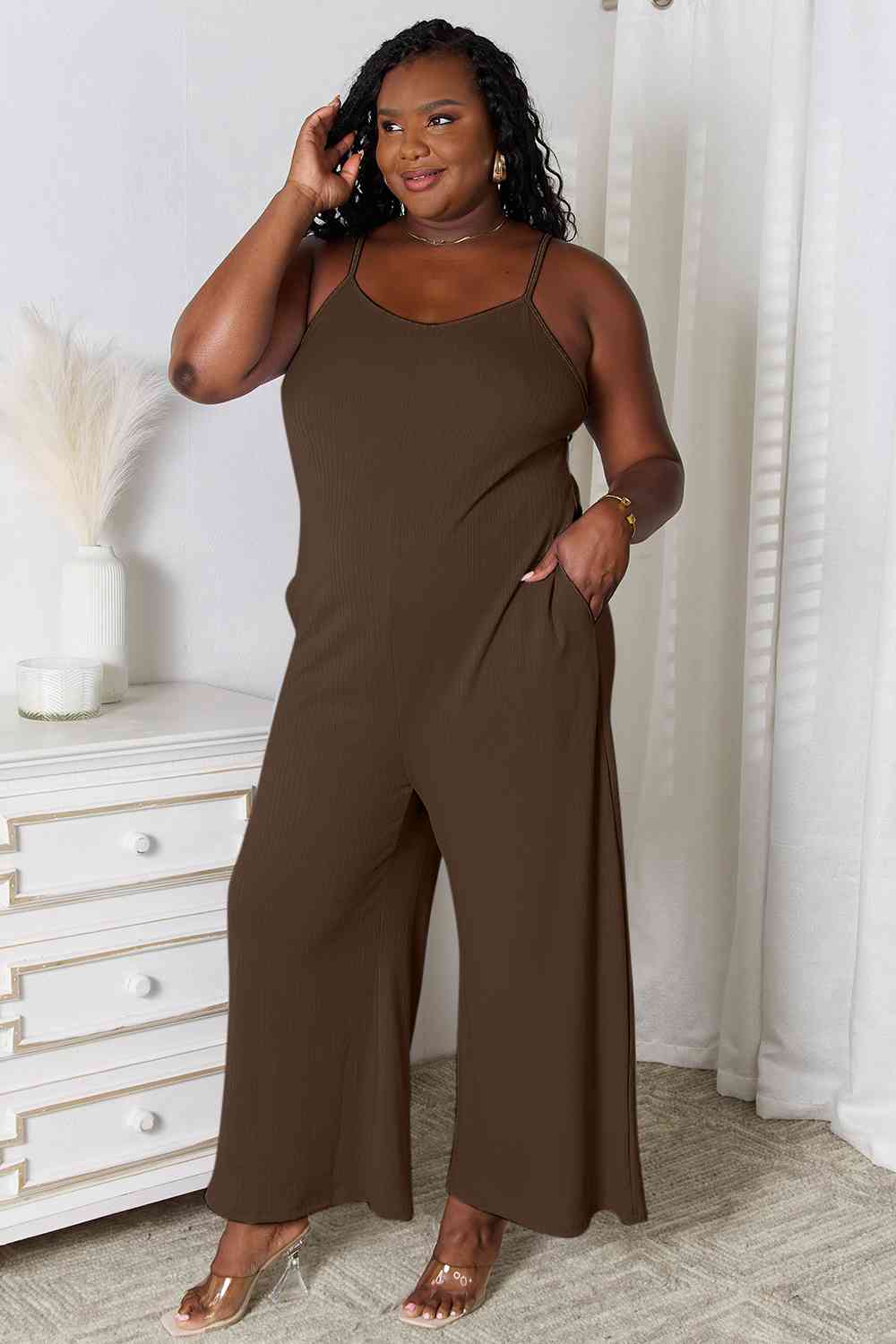 Basic Bae Hey Girl Spaghetti Strap V-Neck Jumpsuit with Pockets