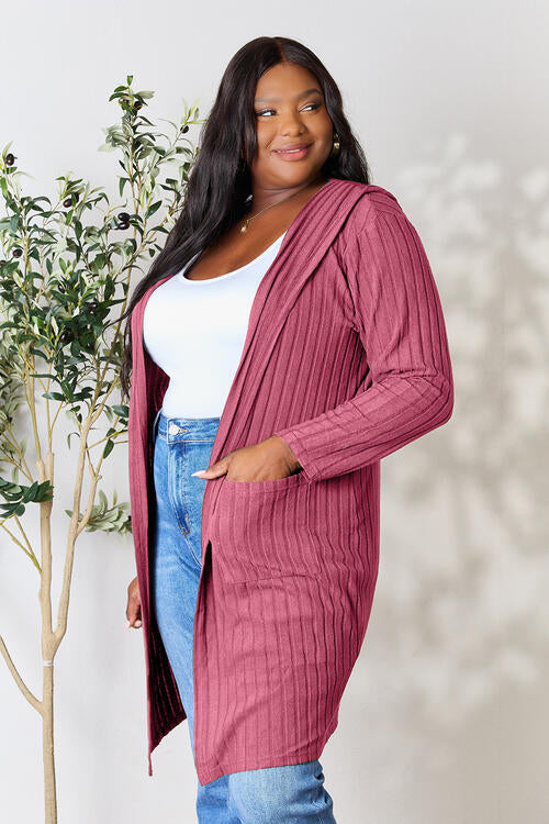 Basic Bae Falling For Memories Ribbed Open Front Long Sleeve Cardigan