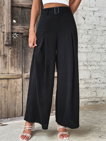 Working Late Tonight Ruched Detail High Waist Wide Leg Pants