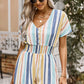 Stripes on Stripes Multicolored Stripe V-Neck Smocked Waist Romper