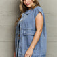 The Freakin' Weekend Collared Neck Sleeveless Denim Top with Pockets