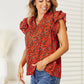 Double Take Wildflowers Flutter Sleeve Floral Notched Neck Blouse