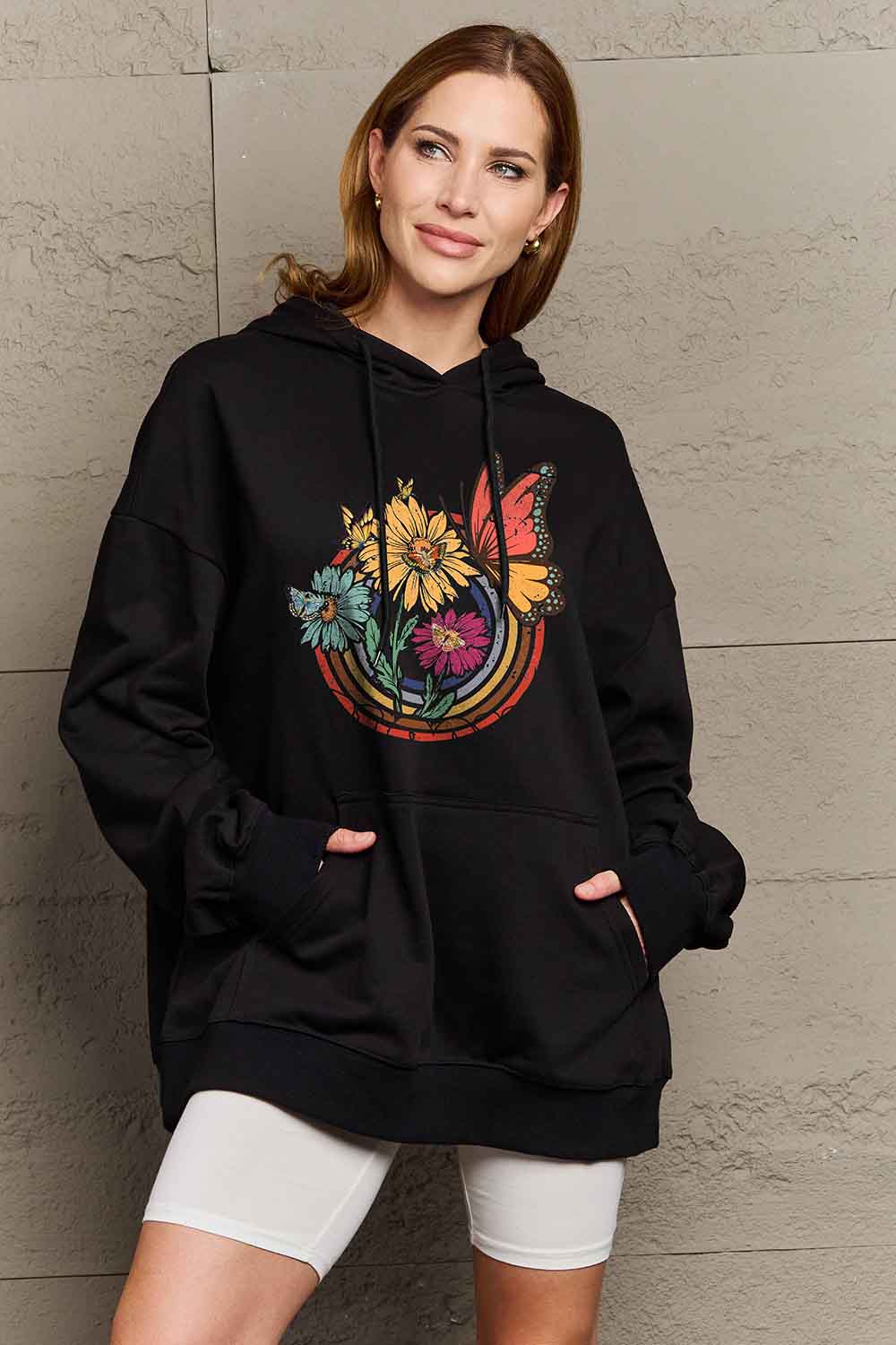 Simply Love Butterfly and Flower Graphic Hoodie