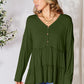 Double Take Cute and Powerful Half Button Long Sleeve Ruffle Hem Blouse