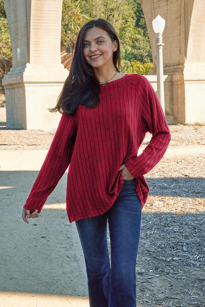 Basic Bae I'm So Cute Ribbed Long Sleeve Knit Top