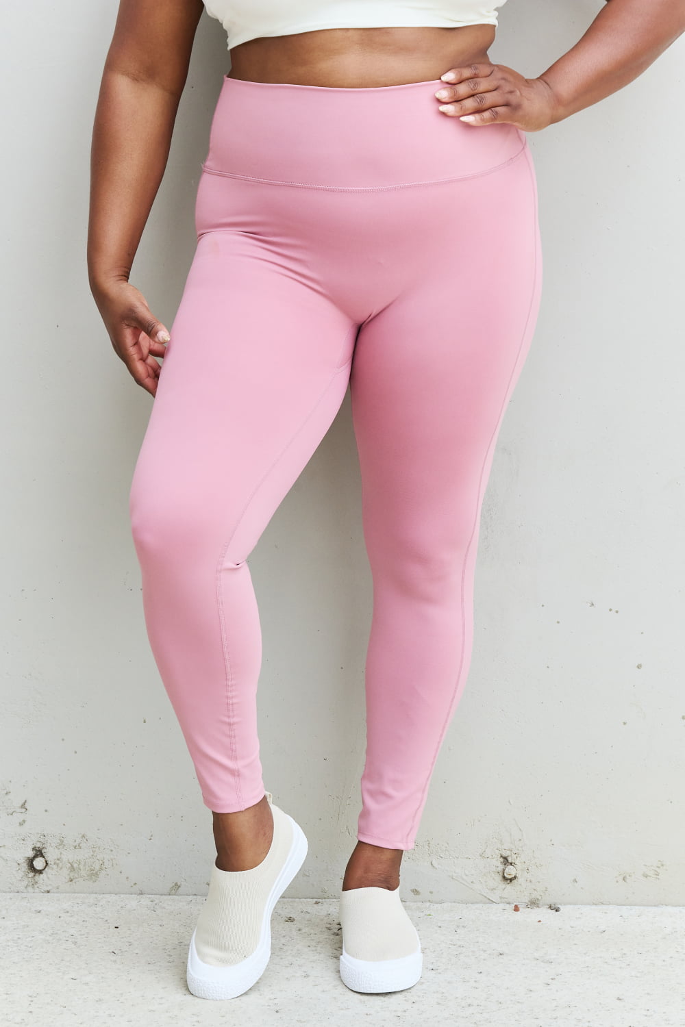 Zenana Fit For You High Waist Active Leggings in Light Rose