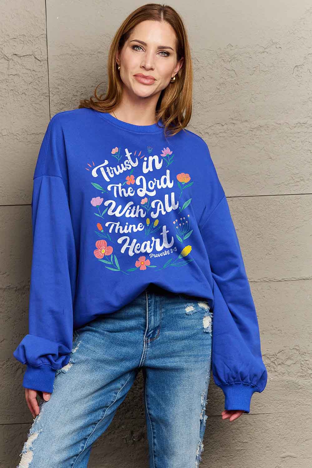 Simply Love Proverbs 3:5 Flower Graphic Sweatshirt