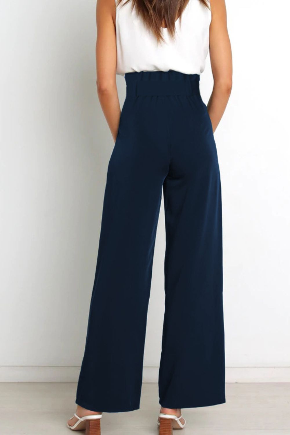 Office Chic Tie Front Wide Paperbag Waist Leg Pants