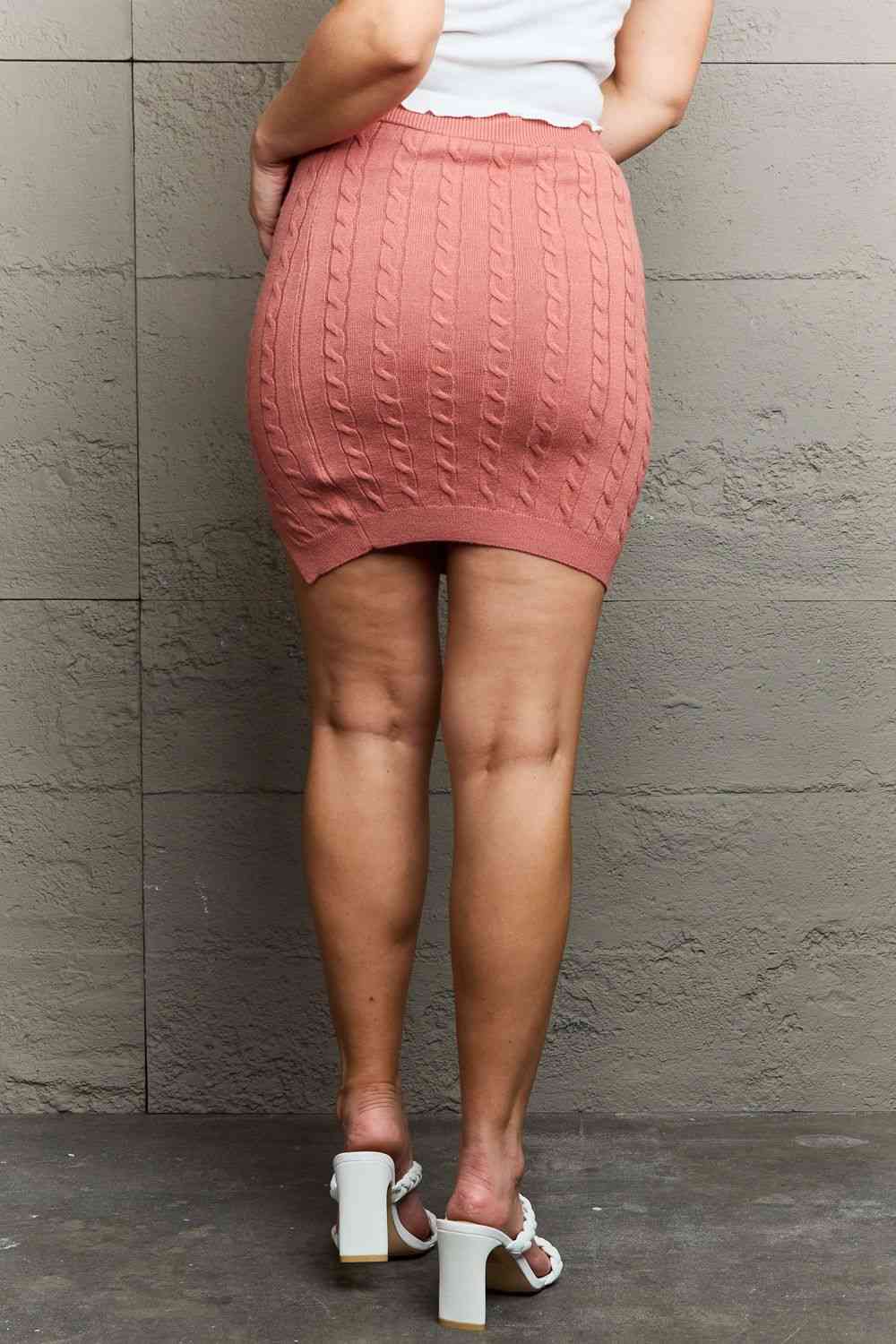 HIDDEN Sassy & Sweet Cable-Knit Sweater Mini Skirt in Burnt Coral