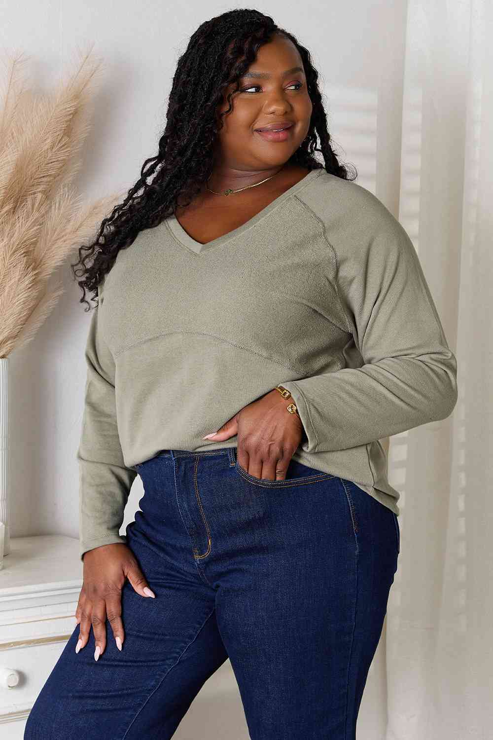 Culture Code Sipping Tea V-Neck Long Sleeve T-Shirt