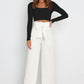 Office Chic Tie Front Wide Paperbag Waist Leg Pants