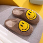 Melody A Perfect Day Smiley Face Cozy Slippers in Khaki/Yellow