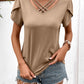 Strappy V-Neck Petal Sleeve Top