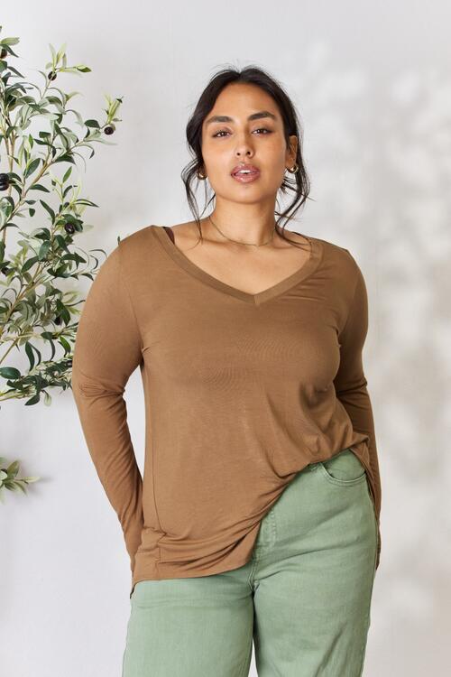 Zenana Glamour and Grace Long Sleeve V-Neck Top