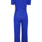 Wife Mom Boss Belted Puff Sleeve V-Neck Jumpsuit in Royal Blue