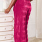 Double Take Rose Velvet High Waist Tiered Shirring Velvet Wide Leg Pants
