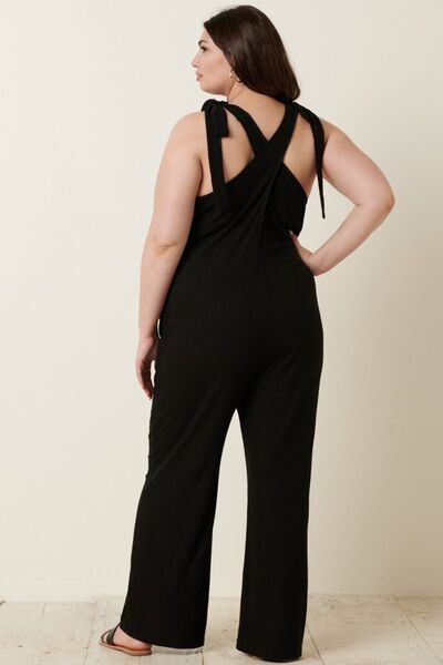 Mittoshop Best Day Of My Life Rib Knit V-Neck Cross Back Jumpsuit