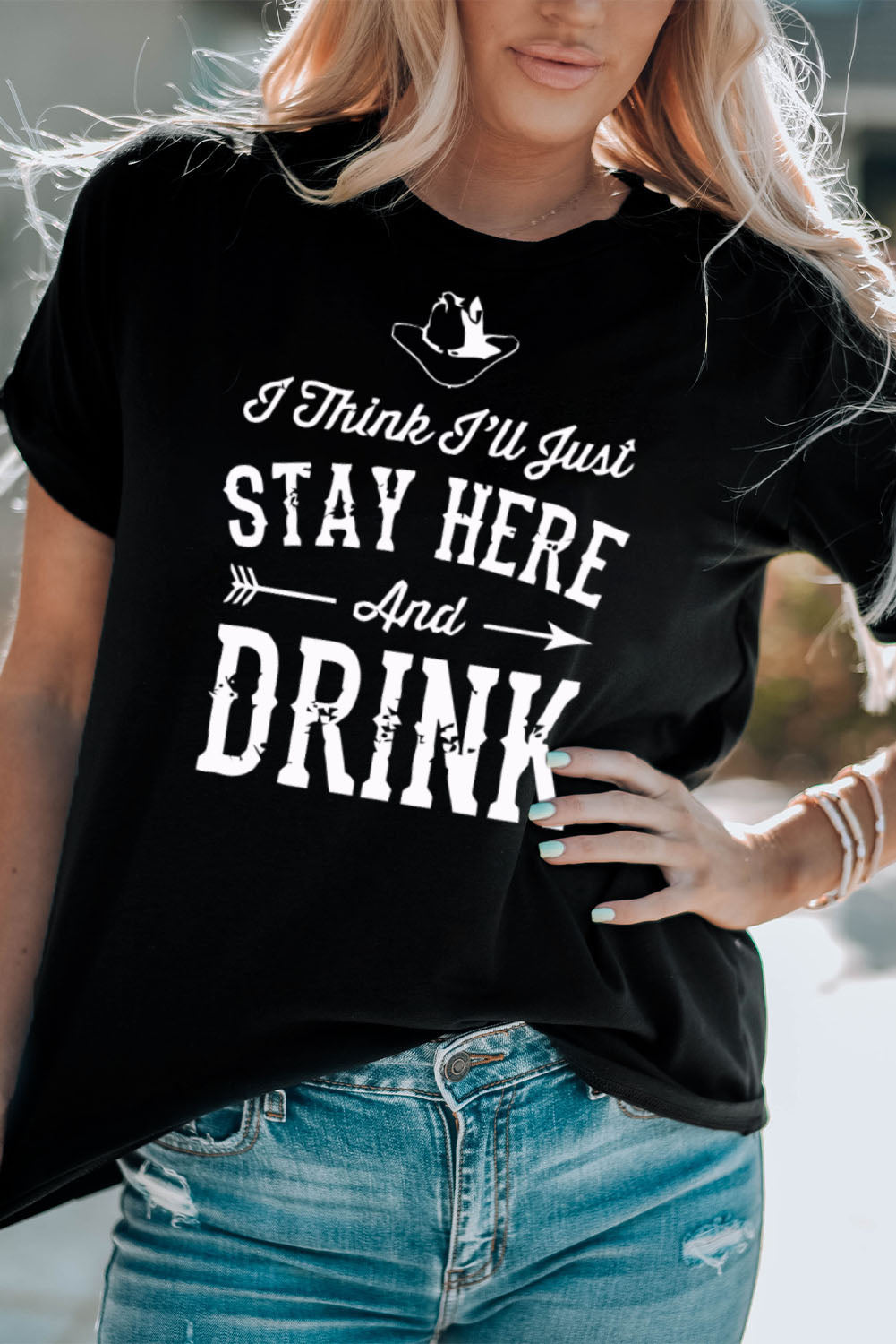 My Drinkin' Tee Graphic T-Shirt with Cuffed Sleeves