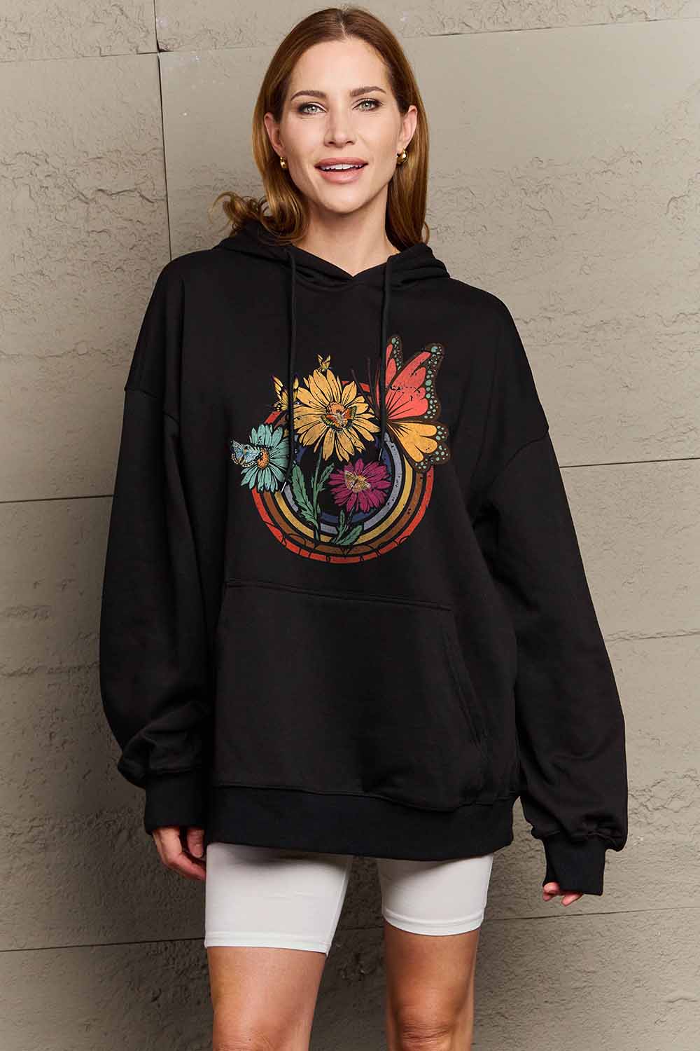 Simply Love Butterfly and Flower Graphic Hoodie