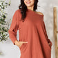 BOMBOM Love Is Brewing Drop Shoulder Long Sleeve Blouse with Pockets