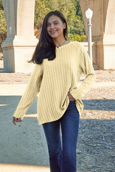 Basic Bae I'm So Cute Ribbed Long Sleeve Knit Top