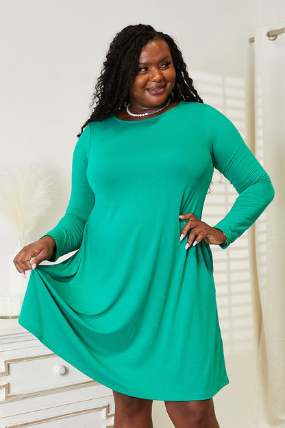 Zenana Teal-Quila Sunrise Long Sleeve Flare Dress with Pockets