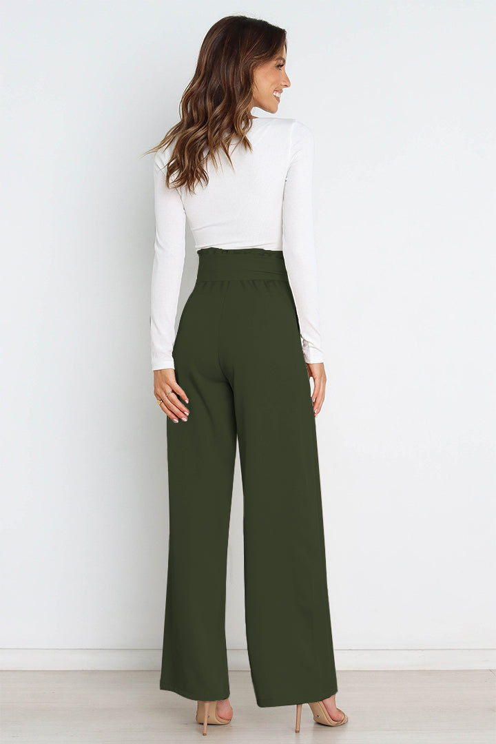 Office Chic Tie Front Wide Paperbag Waist Leg Pants