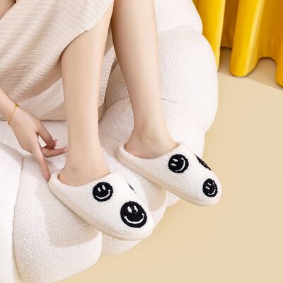 Melody A Perfect Day Smiley Face Cozy Slippers in Black Smile Mix