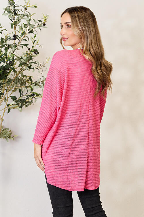 Heimish Capturing Magic Open Front Long Sleeve Cardigan in Fuchsia Pink