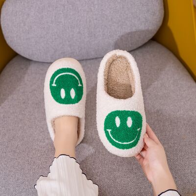 Melody A Perfect Day Smiley Face Cozy Slippers in White/Green