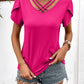 Strappy V-Neck Petal Sleeve Top