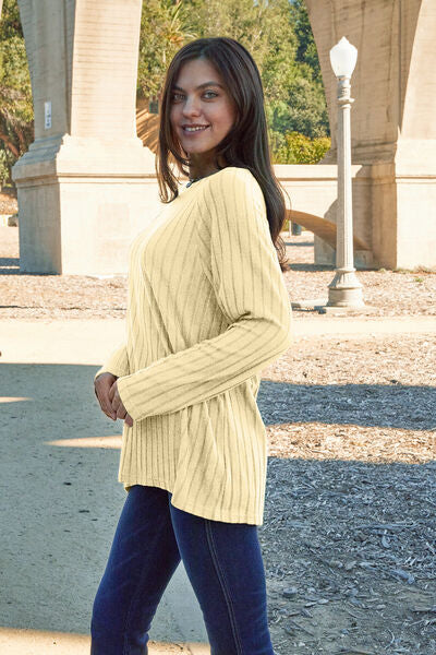 Basic Bae I'm So Cute Ribbed Long Sleeve Knit Top