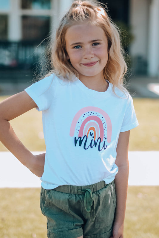 Mama's Mini Rainbow Round Neck Girls Graphic Tee Shirt