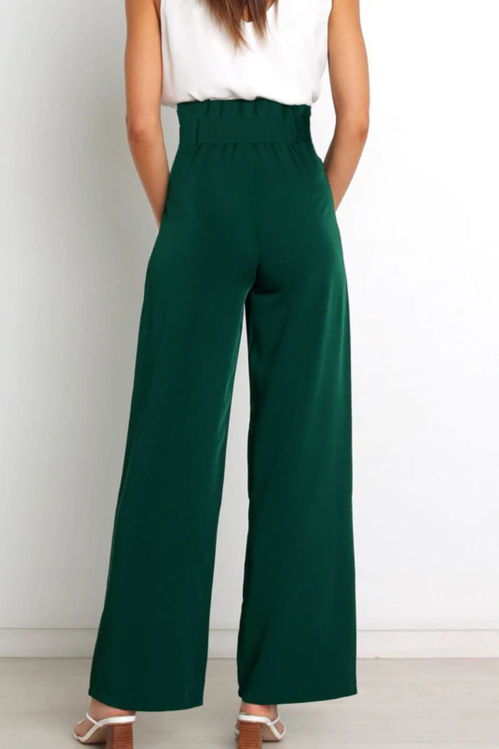 Office Chic Tie Front Wide Paperbag Waist Leg Pants