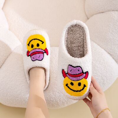 Melody A Perfect Day Smiley Face Cozy Slippers in Cowboy Smile