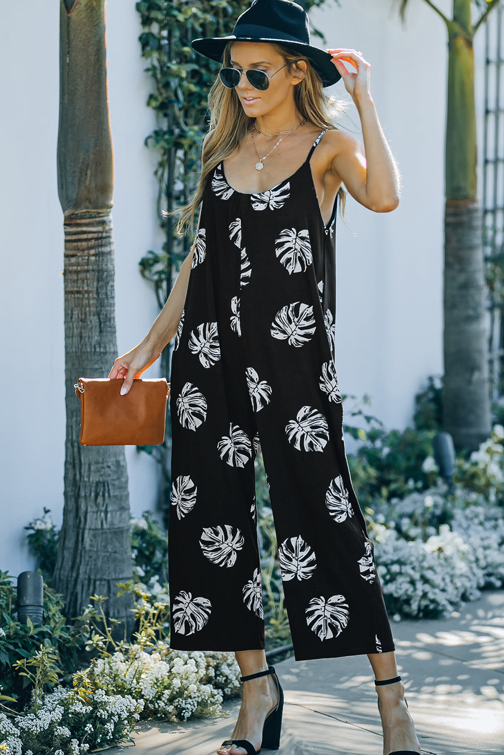 Vacation Mode On Botanical Print Spaghetti Strap Cropped Jumpsuit