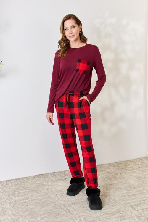 Zenana Whispering Stars Plaid Top and Pants Pajama Set